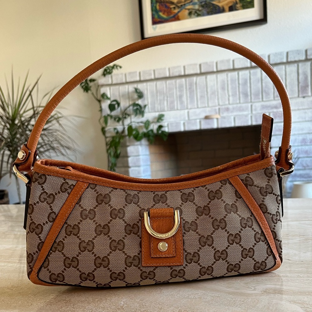 AUTH GUCCI Orange Beige Shoulder handbag purse Bag Abbey Monogram Canvas Y2K